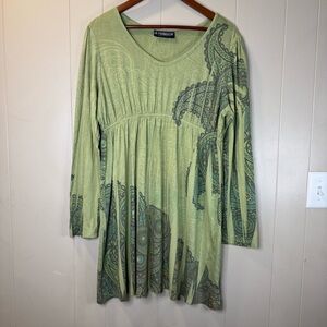 The Pyramid Collection Womens Green Paisley Dress Size L BOHO